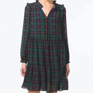 J. crew Tie-neck tiered dress in Black Watch tartan Size XS